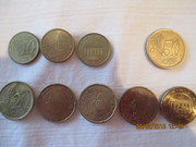 Коллекция монет 30 штук. Евро,  центы,  пенни. Испания,  Великобритания. 